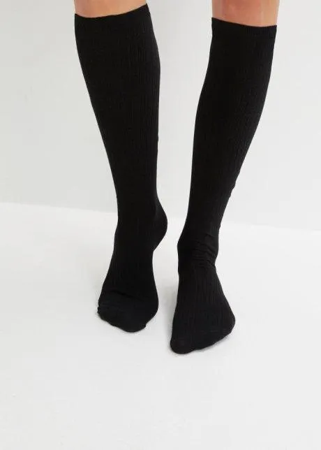 Knästrumpor med ribbstickad yta och ekologisk bomull (3-pack)