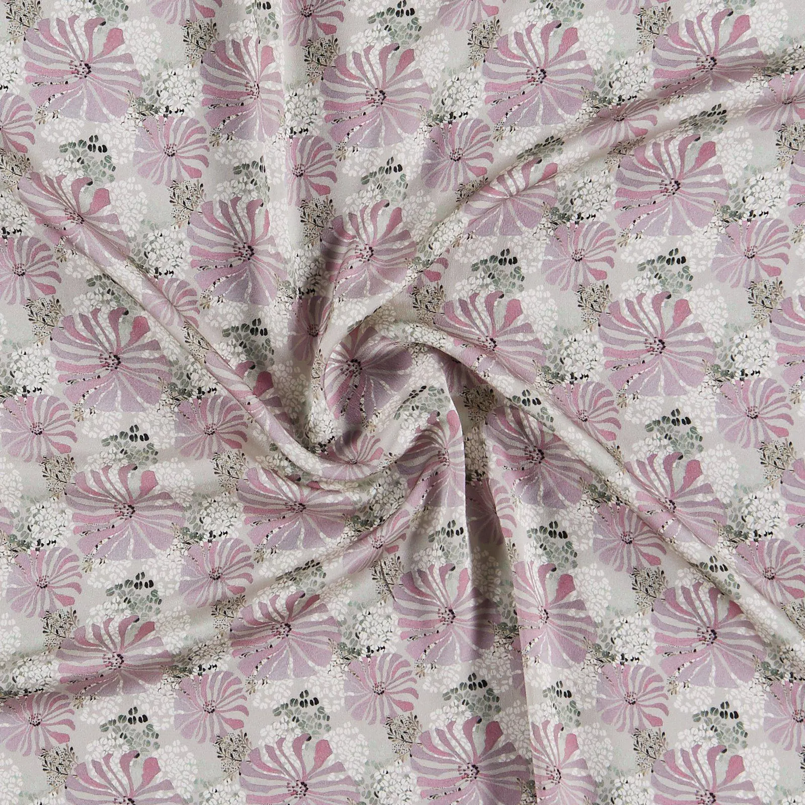Vævet satin viscose m blomster lys grå