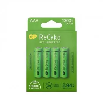 GP ReCyko Rechargeable Battery, Size AA, 1300 mAh, 4-pack
