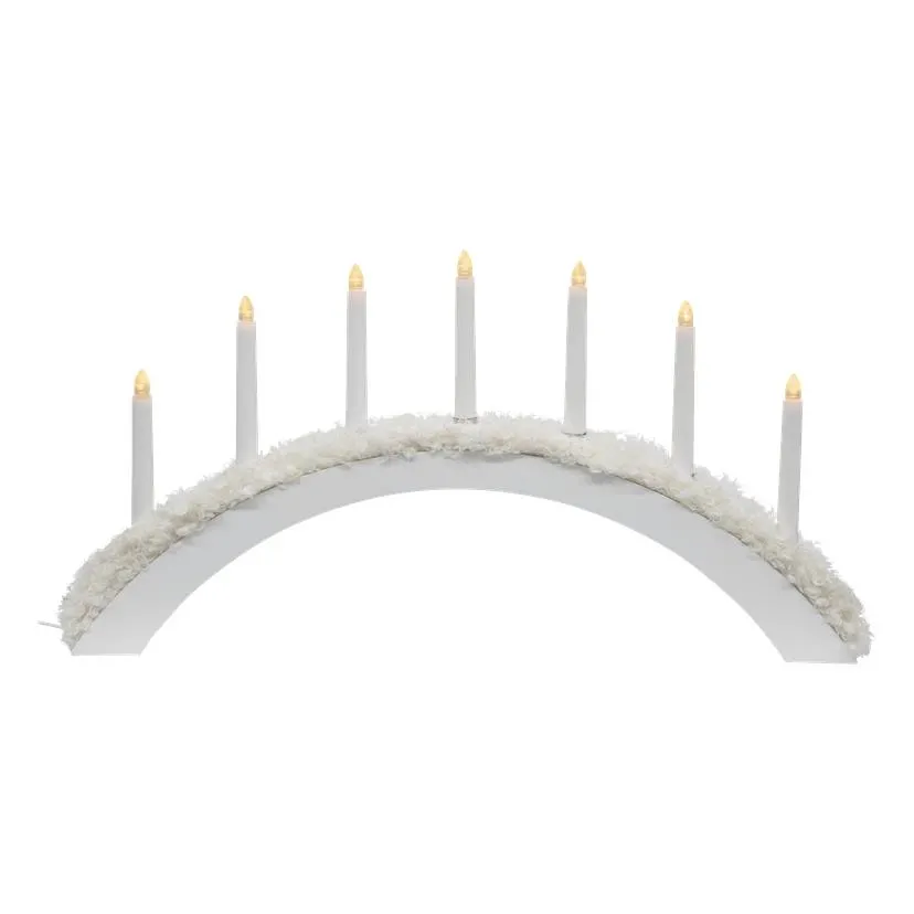 Vit adventsljusstake med konstpäls LED 69x37 cm