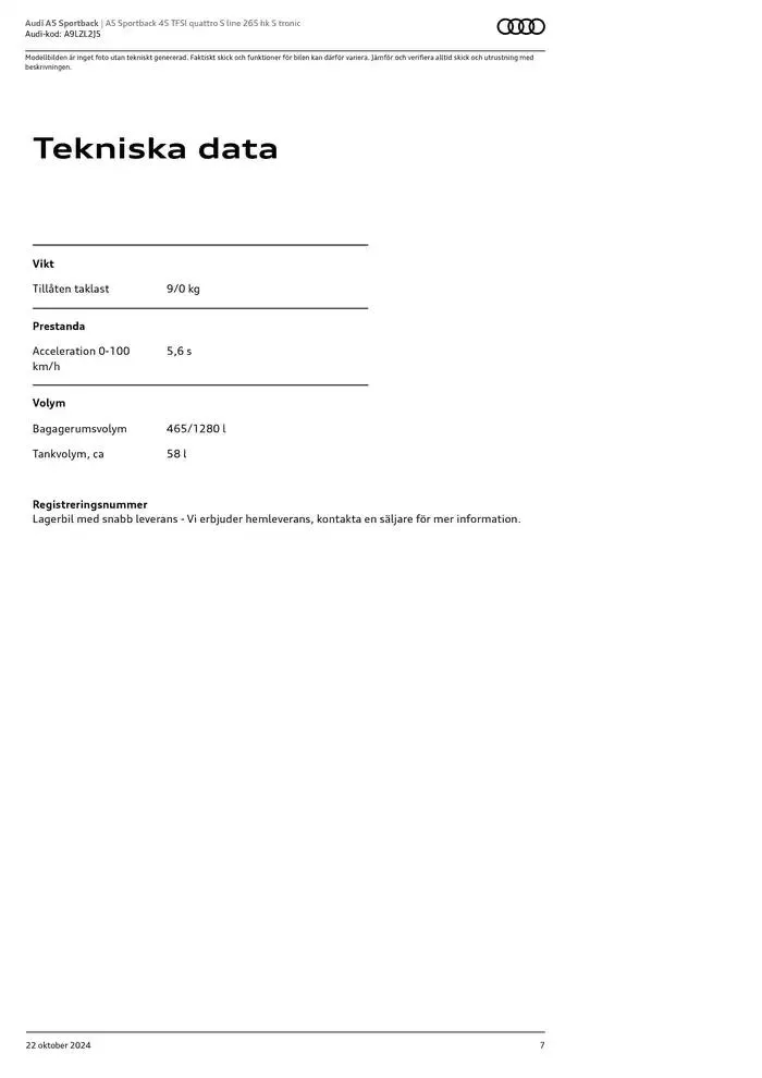 Audi A5 Sportback från 22 oktober till 22 oktober 2025 - Reklamblad sidor 7