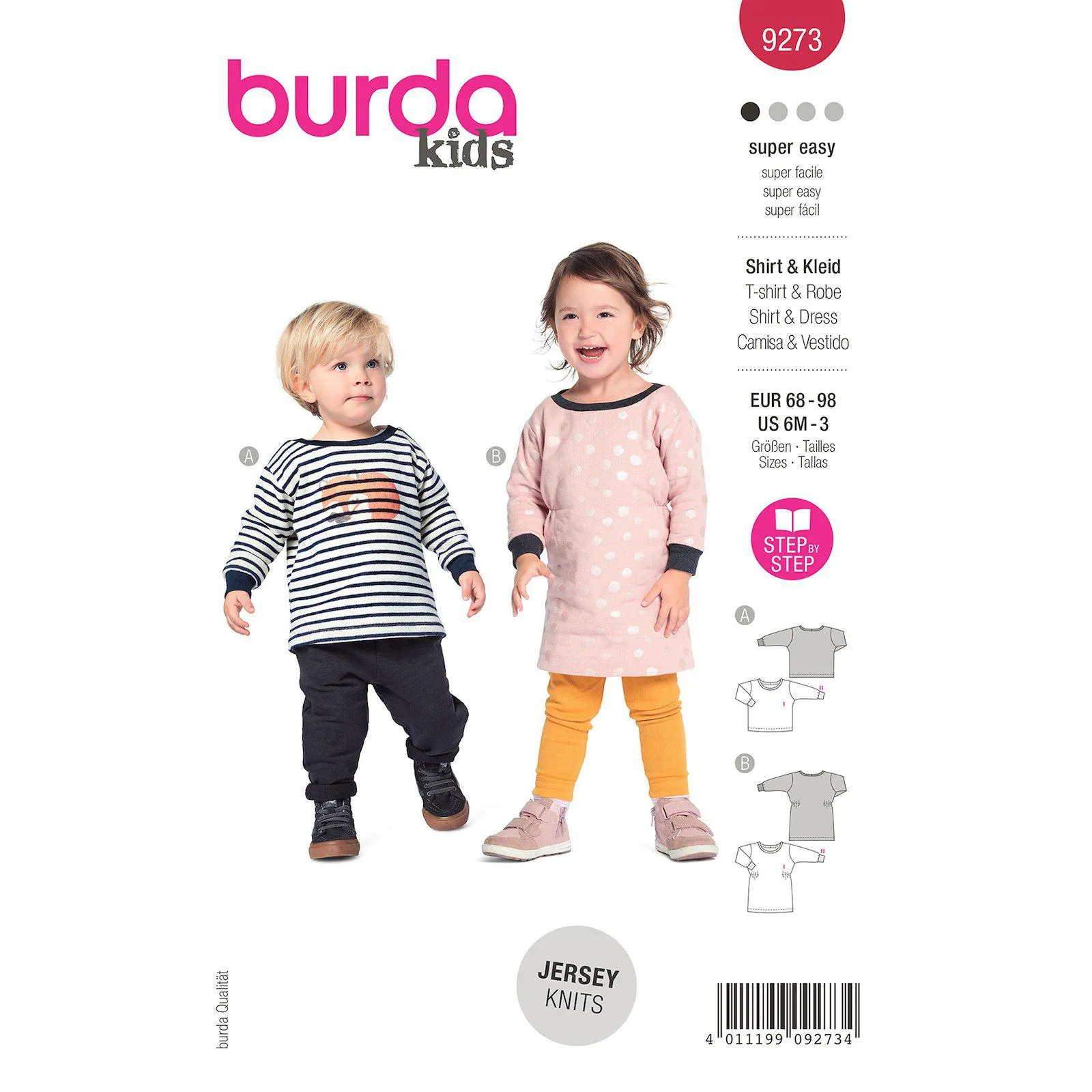 Burda mönster 9273, Klänning/tröja barn, stl. 86-98