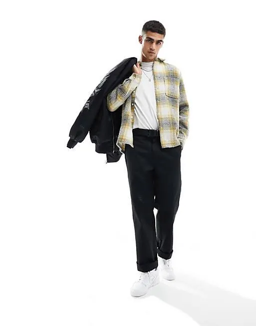ASOS DESIGN – Grå- och gulrutig overshirt med textur