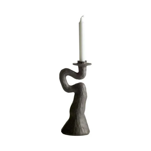 SNODDAS Ljusstake grå 12cm h31cm 100% polyresin