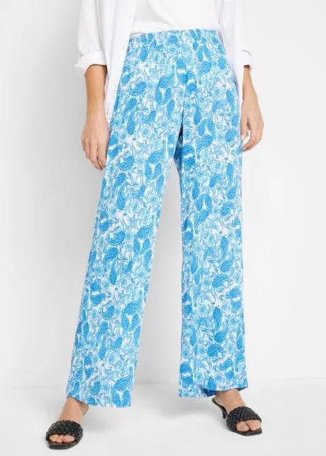 Palazzobyxa med bekväm midja i krinklad viskos