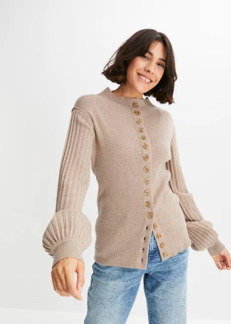 Maglione con maniche a palloncino e abbottonatura