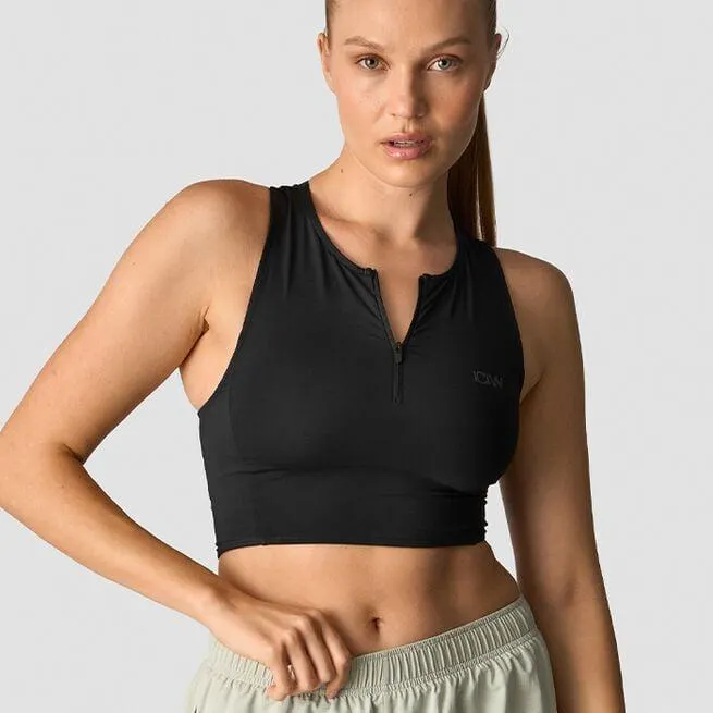 Mirage Cropped 1/4 Zip Tank Top Wmn, Black