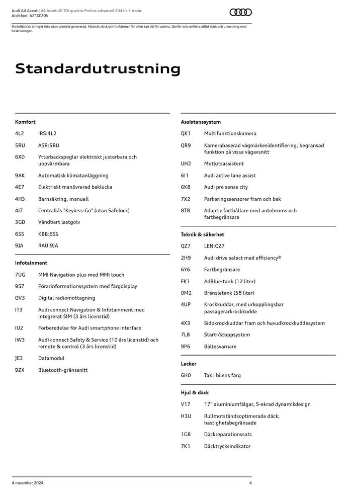 Audi A4 Avant från 4 november till 4 november 2025 - Reklamblad sidor 4