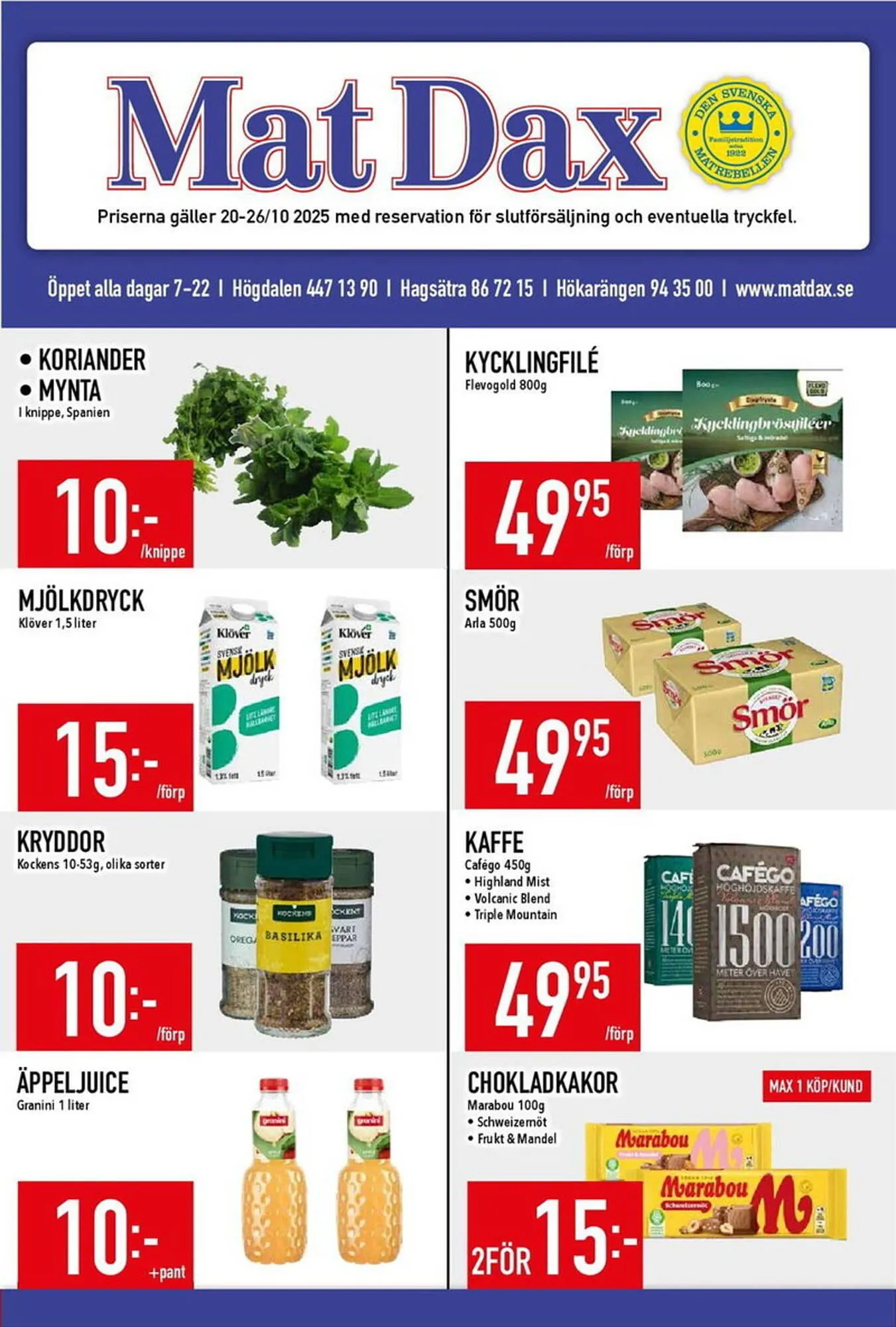 Matdax reklamblad från 20 oktober till 26 oktober 2025 - Reklamblad sidor 1