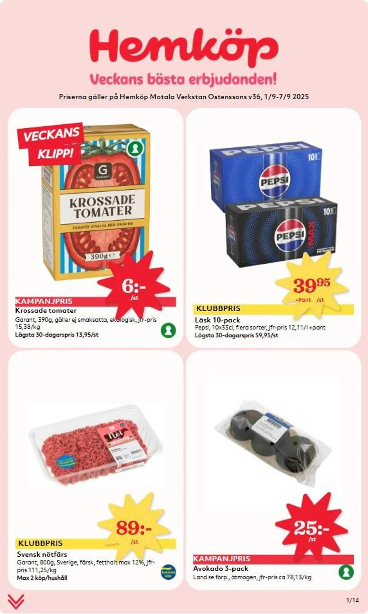 Hemköp reklamblad från 1 september till 7 september 2025 - Reklamblad sidor 1