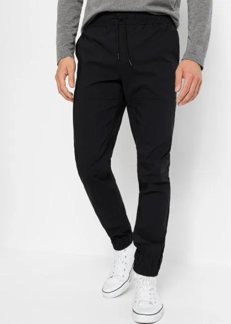 Stretchig dra på-byxa, normal passform, raka ben