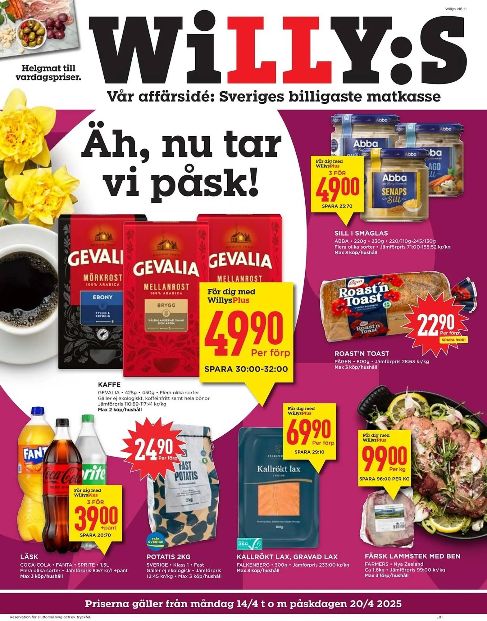 Willys reklamblad från 14 april till 20 april 2025 - Reklamblad sidor 1