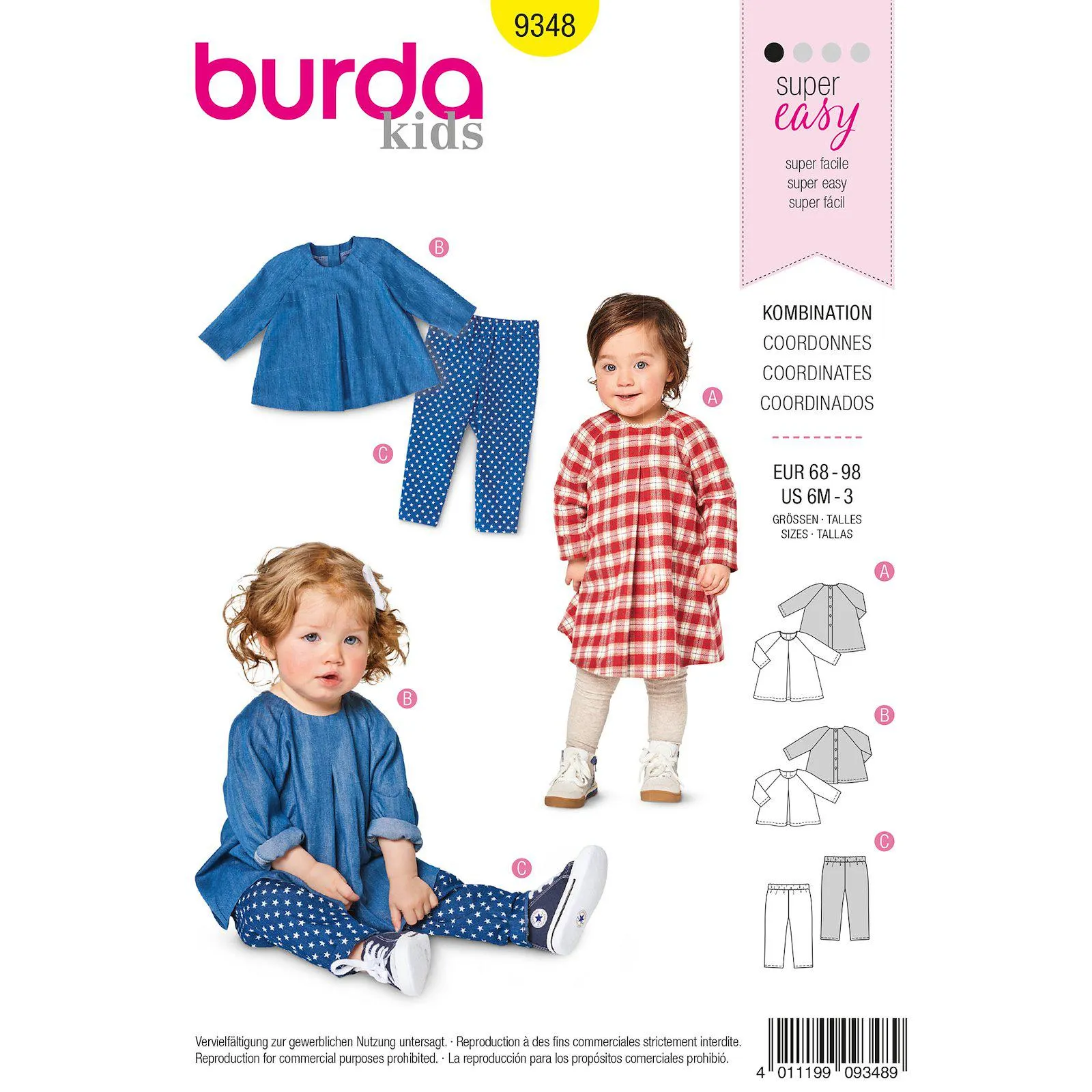 Burda mönster 9348, Klänning/blus/byxa barn, stl. 86-98