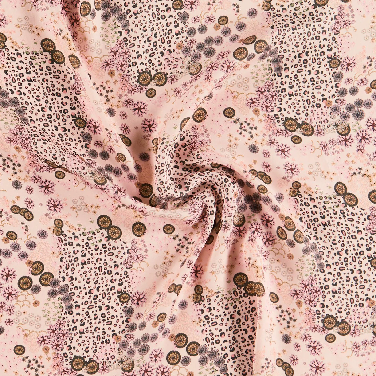 Vævet satin viscose m blomster/leo print