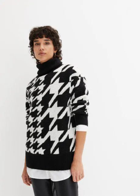 Maglione a collo alto in pied de poule