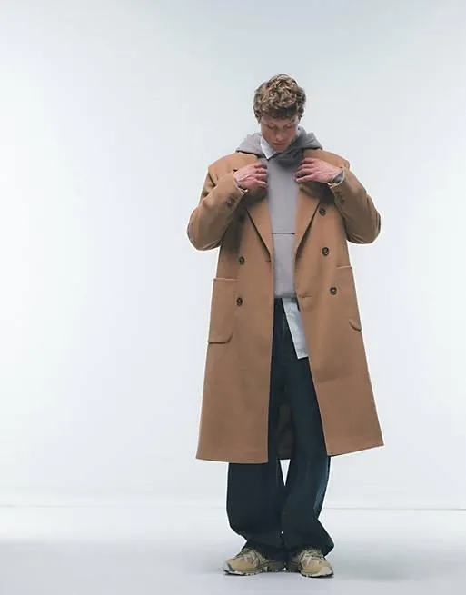 Topman – Kamelbrun dubbelknäppt ytterrock