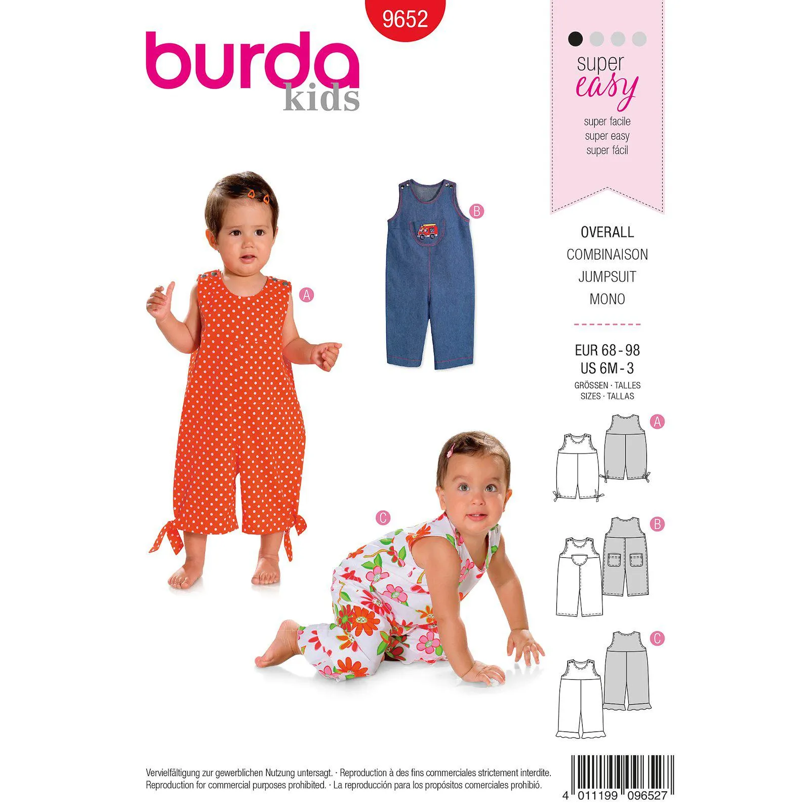 Burda mönster 9652, Byxdräkt baby, stl. 68-98