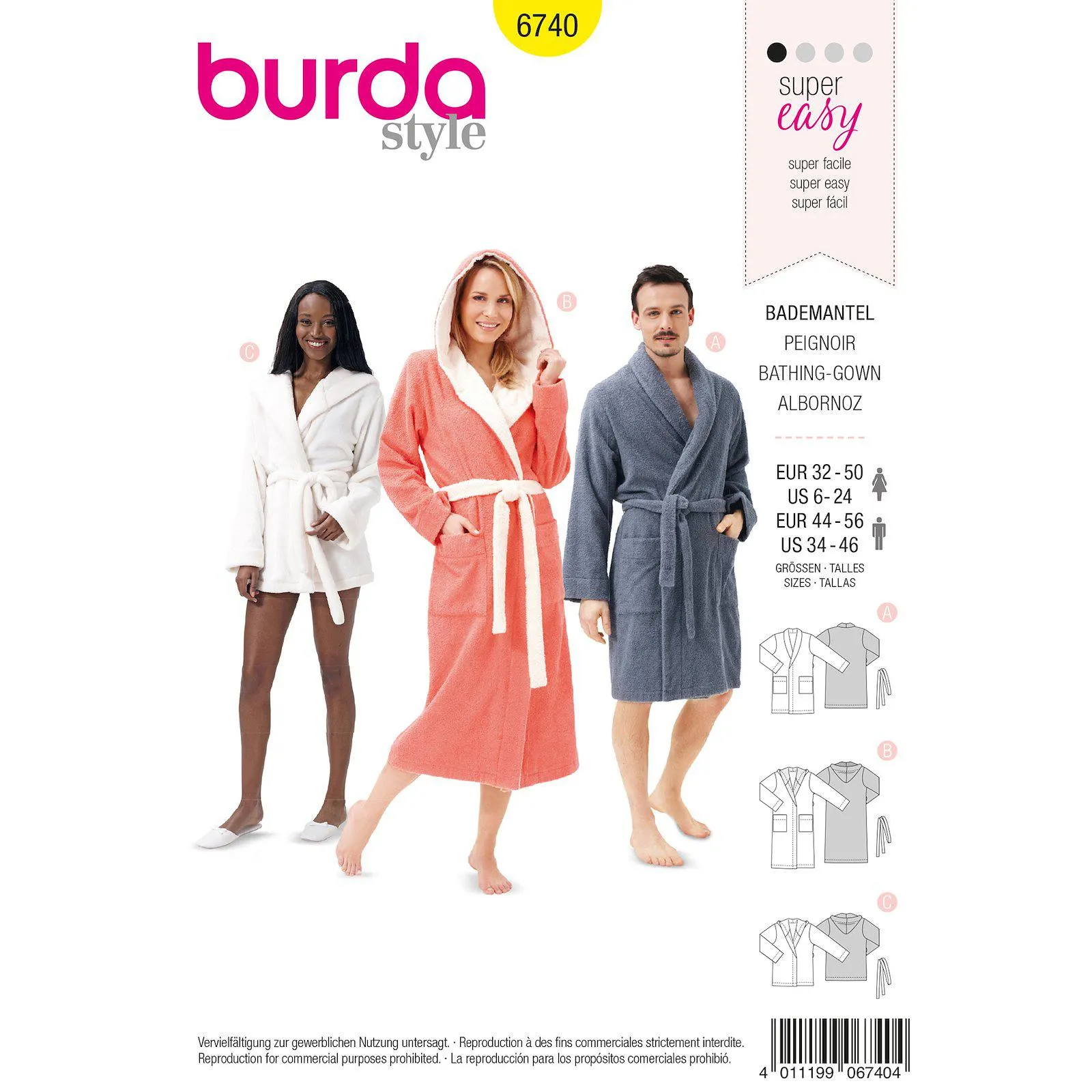 Burda mönster 6740, Badrock unisex, stl.32-56