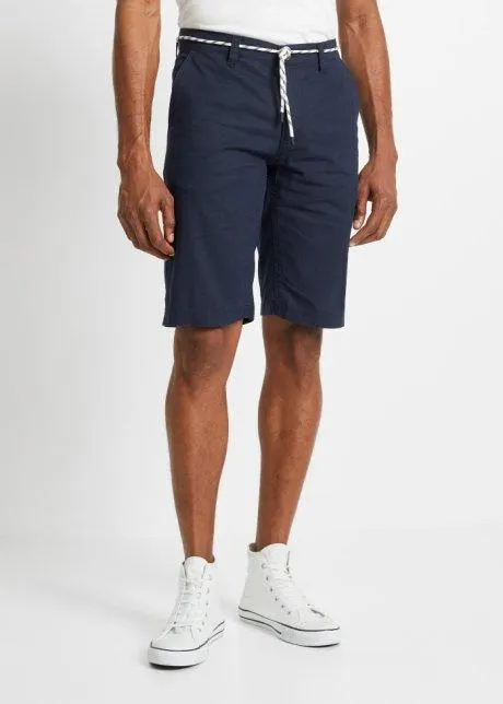 Linneshorts i chinosmodell med knytband, regular fit