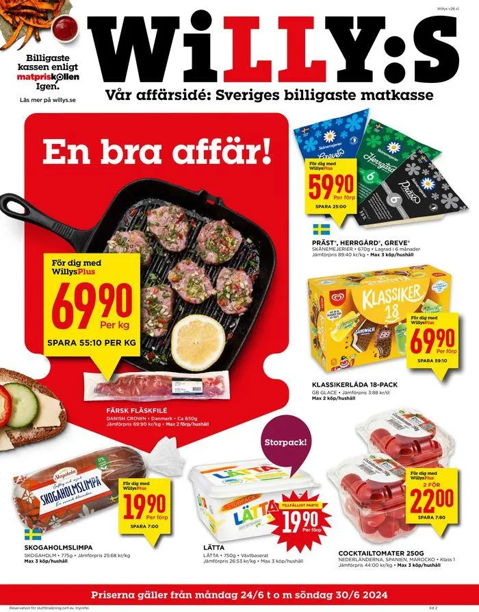 Willys Erbjudanden från 24 juni till 30 juni 2024 - Reklamblad sidor 1
