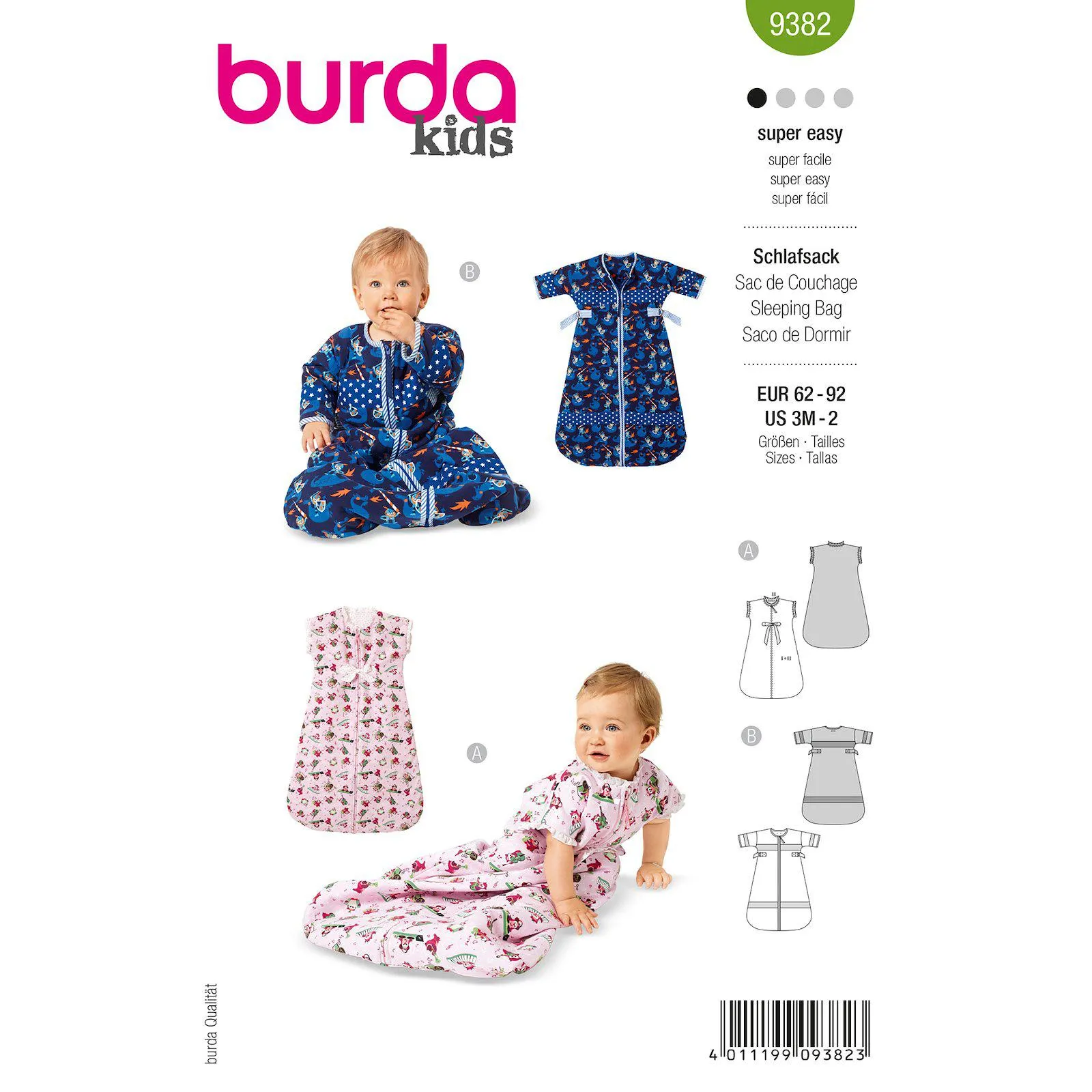 Burda mönster 9382, Sovpåse baby, stl. 62-80