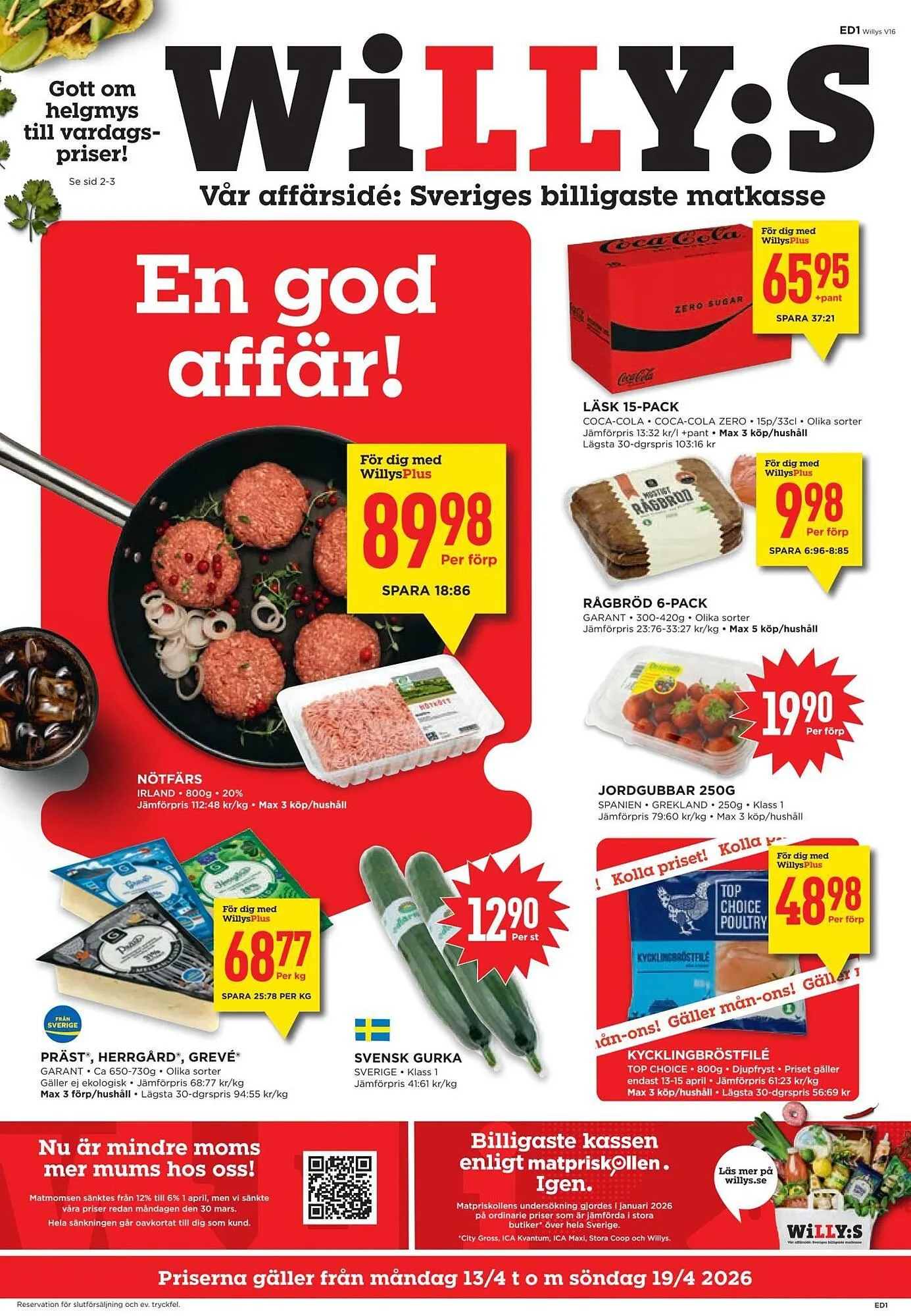 Willys reklamblad från 13 april till 20 april 2026 - Reklamblad sidor 1