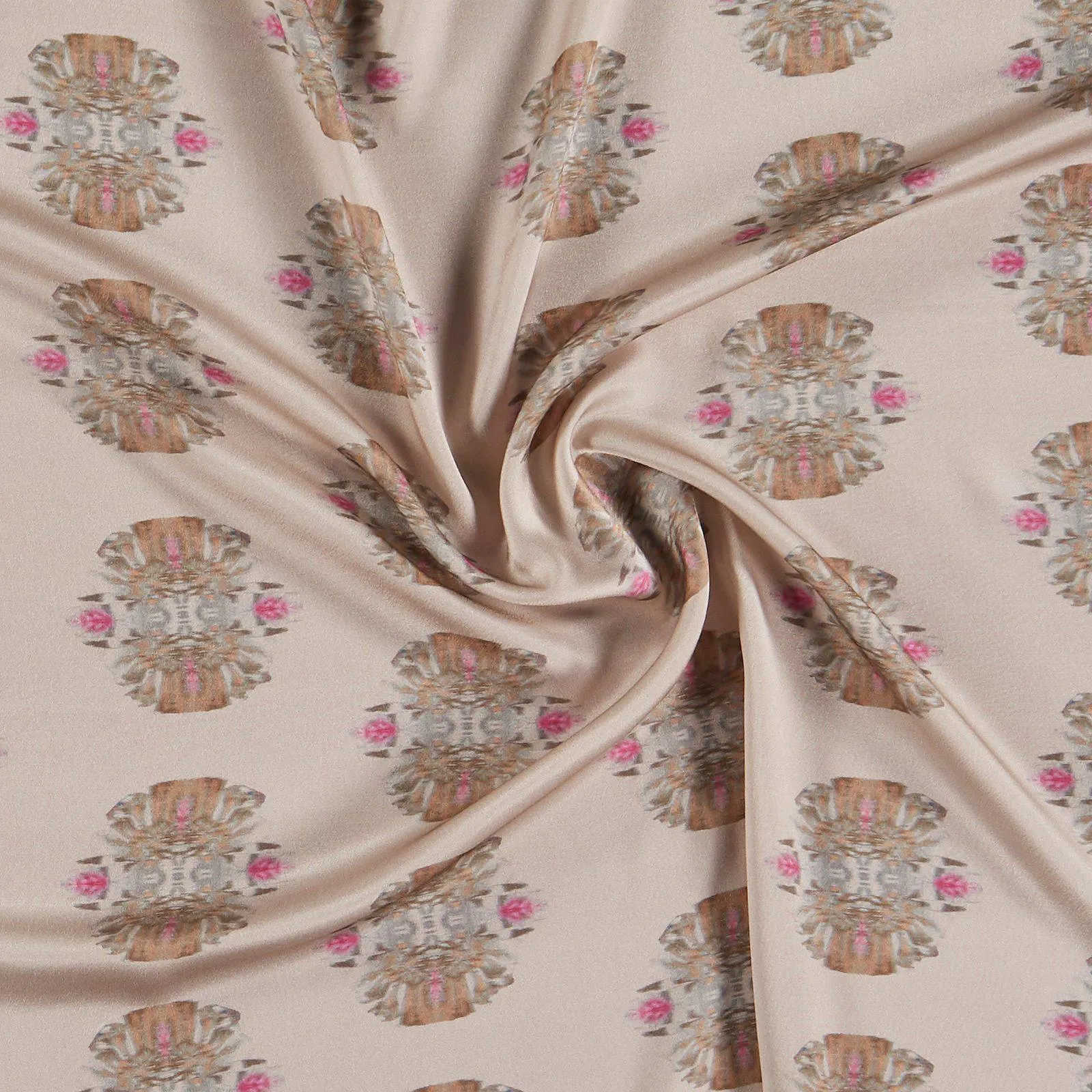 Vævet satin viscose gammel rosa m print