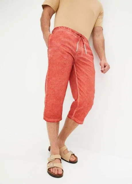 Pantaloni a pinocchietto con elastico in vita in misto lino, regular fit