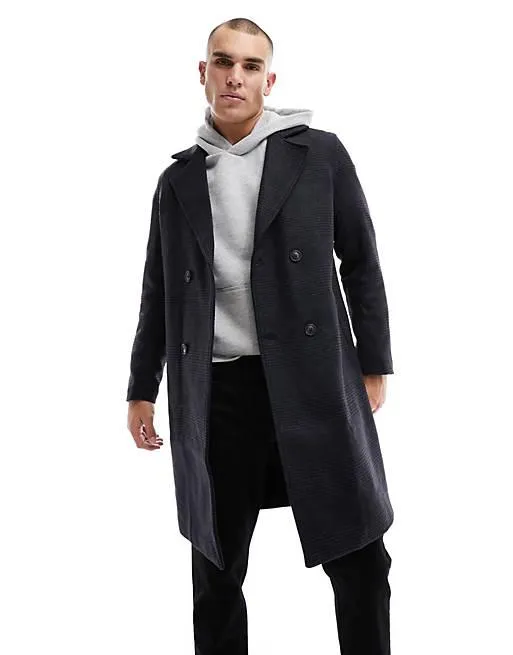 Only & Sons – Grårutig ytterrock i oversize av ylletyg