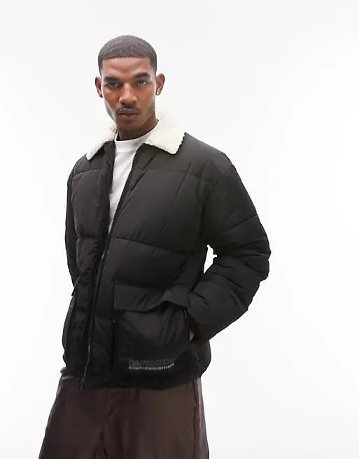 Topman – Svart pufferjacka med teddykrage