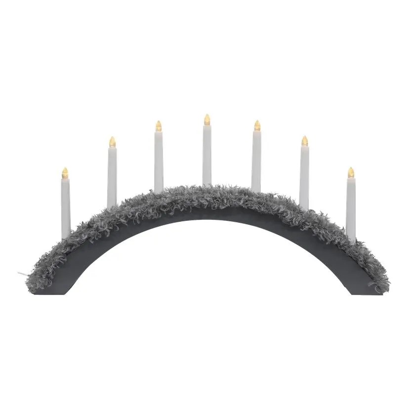 Grå adventsljusstake med konstpäls LED 69x37 cm