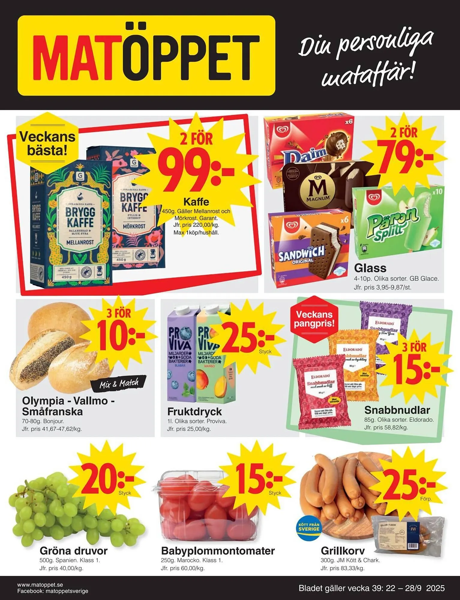 Matöppet reklamblad från 22 september till 28 september 2025 - Reklamblad sidor 1
