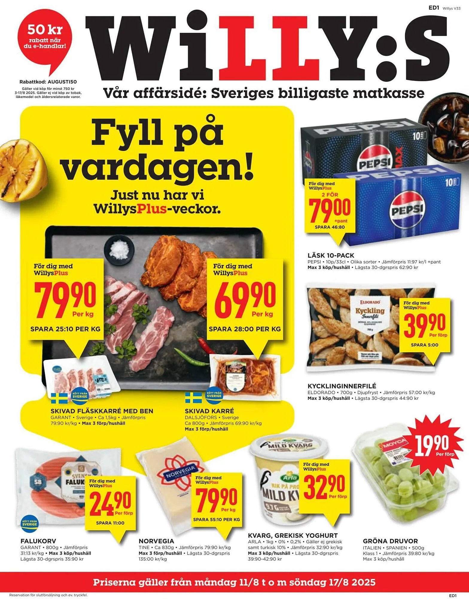 Willys reklamblad från 11 augusti till 17 augusti 2025 - Reklamblad sidor 1