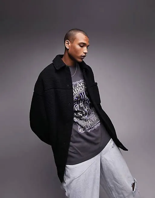 Topman – Svart jacka i teddy-material