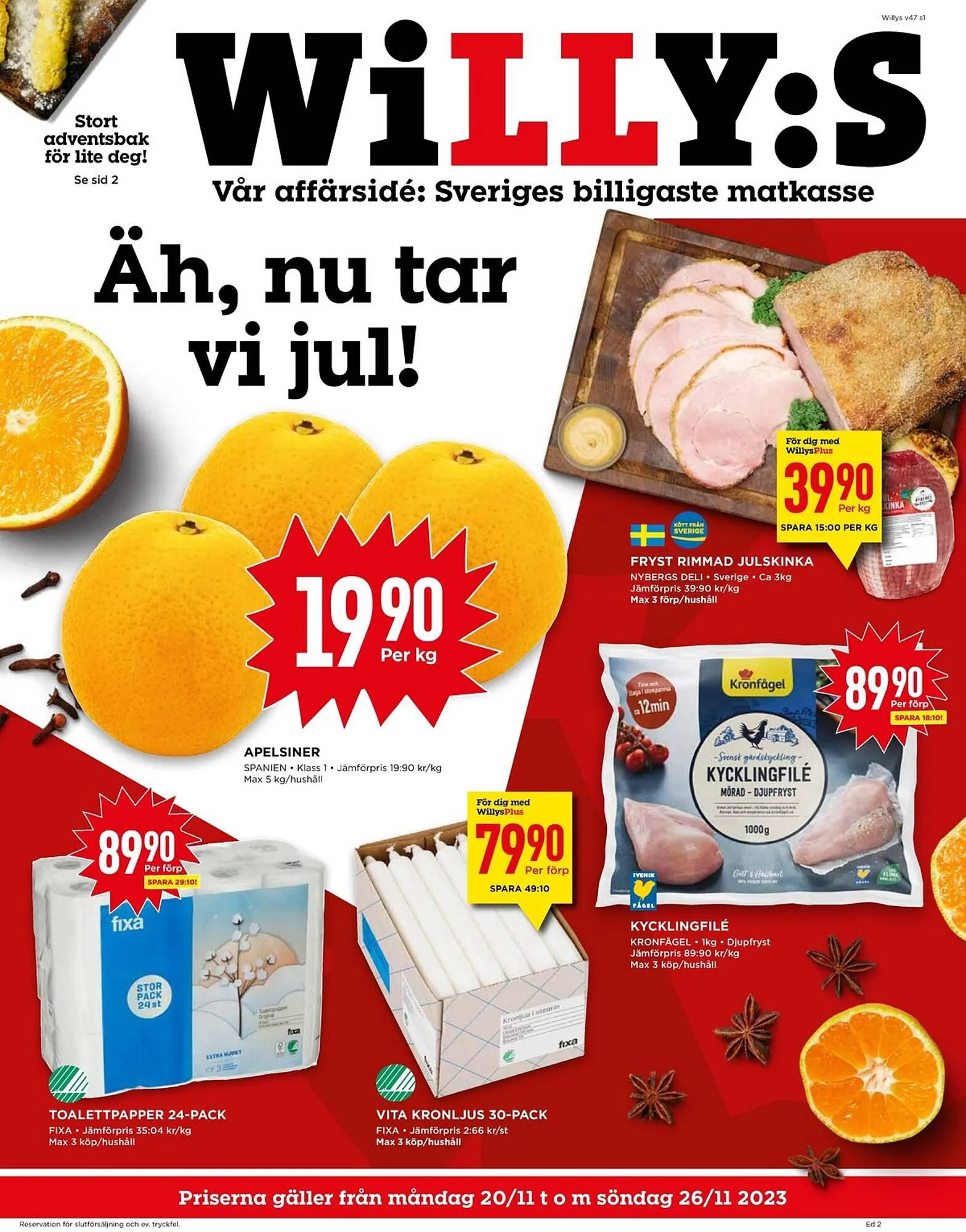 Willys reklamblad från 20 november till 26 november 2023 - Reklamblad sidor 1
