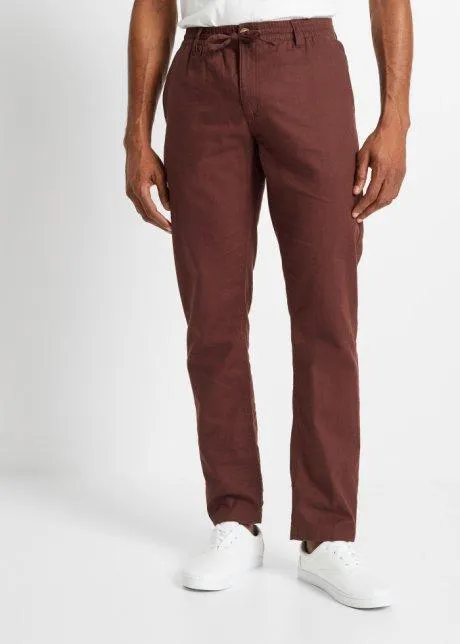 Chinos med linneandel, Regular Fit, Straight
