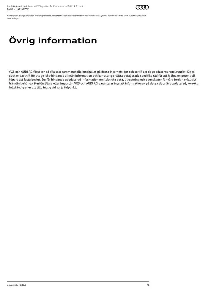 Audi A4 Avant från 4 november till 4 november 2025 - Reklamblad sidor 9