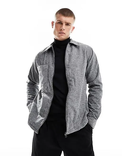 Selected Homme – Grå coach-jacka med dragkedja
