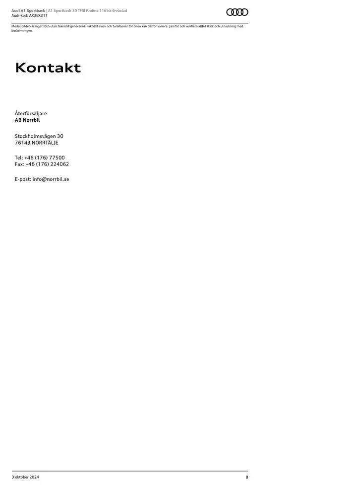 Audi A1 Sportback från 3 oktober till 3 oktober 2025 - Reklamblad sidor 8