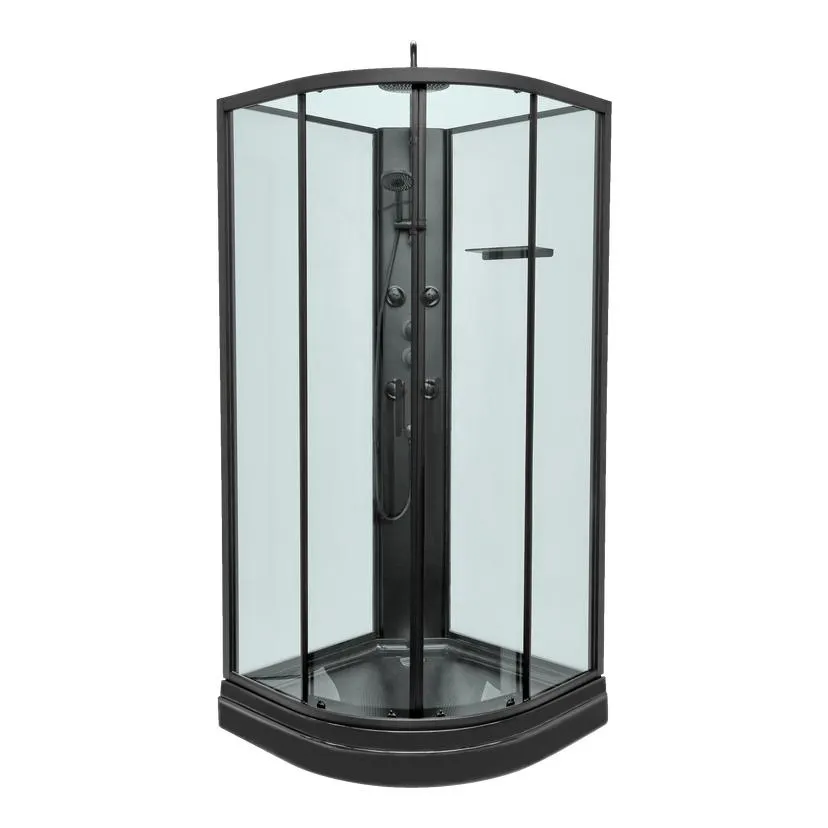 Svart duschkabin med takdusch 90x90 cm