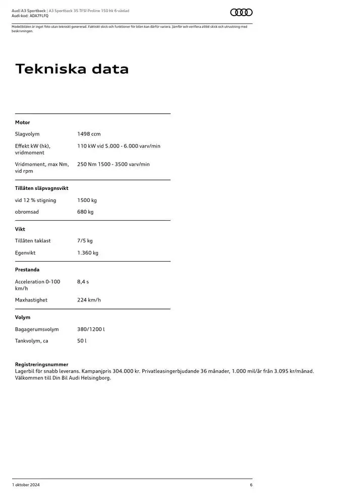 Audi A3 Sportback från 1 oktober till 1 oktober 2025 - Reklamblad sidor 6