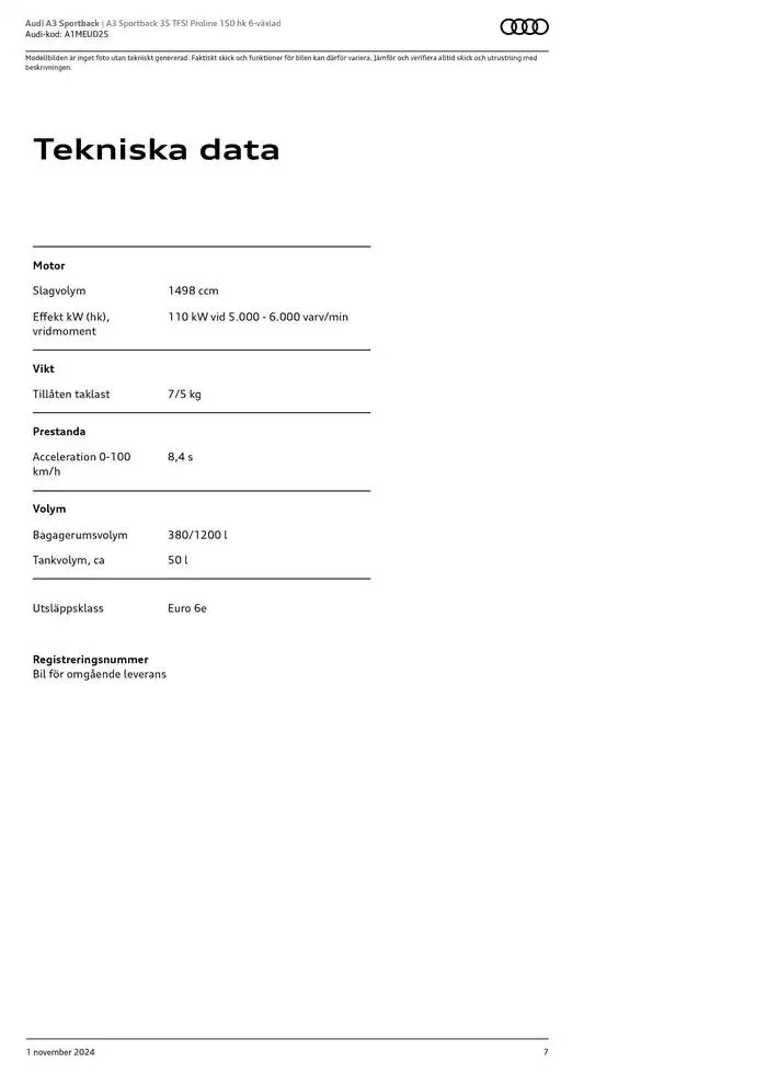 Audi A3 Sportback från 1 november till 1 november 2025 - Reklamblad sidor 7