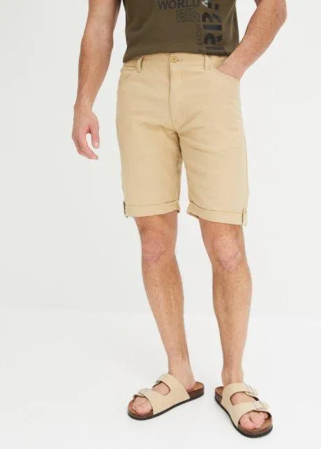 Bermudas med linneandel och uppvikta benslut, Regular Fit