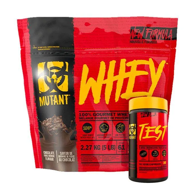 Mutant Whey, 2,27 kg + Mutant Test, 90 caps