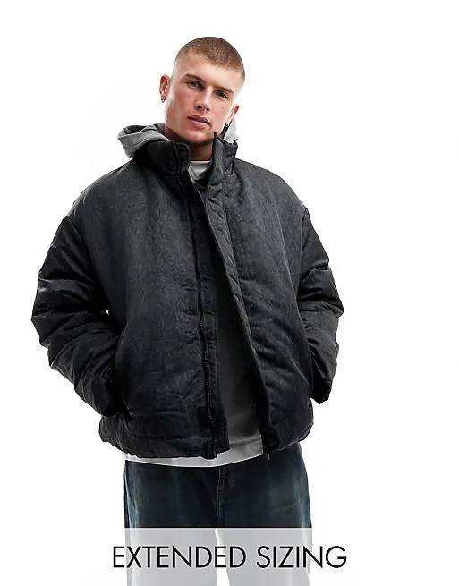 ASOS DESIGN – Svart, tvättad pufferjacka