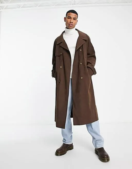 ASOS DESIGN – Brun trenchcoat i oversize