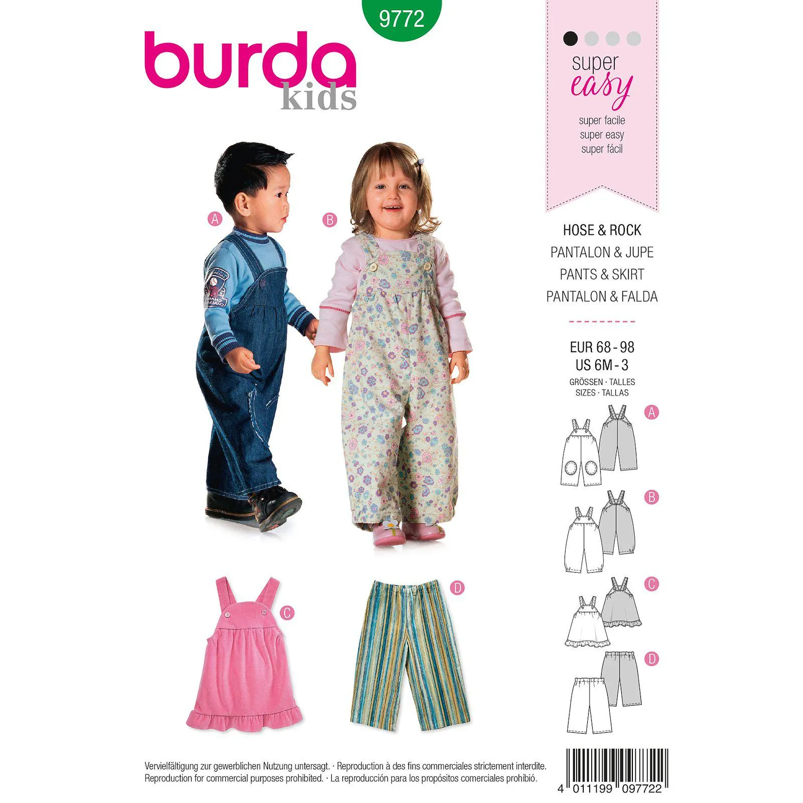 Burda mönster 9772, Byxdress/Byxa baby, stl. 68-98
