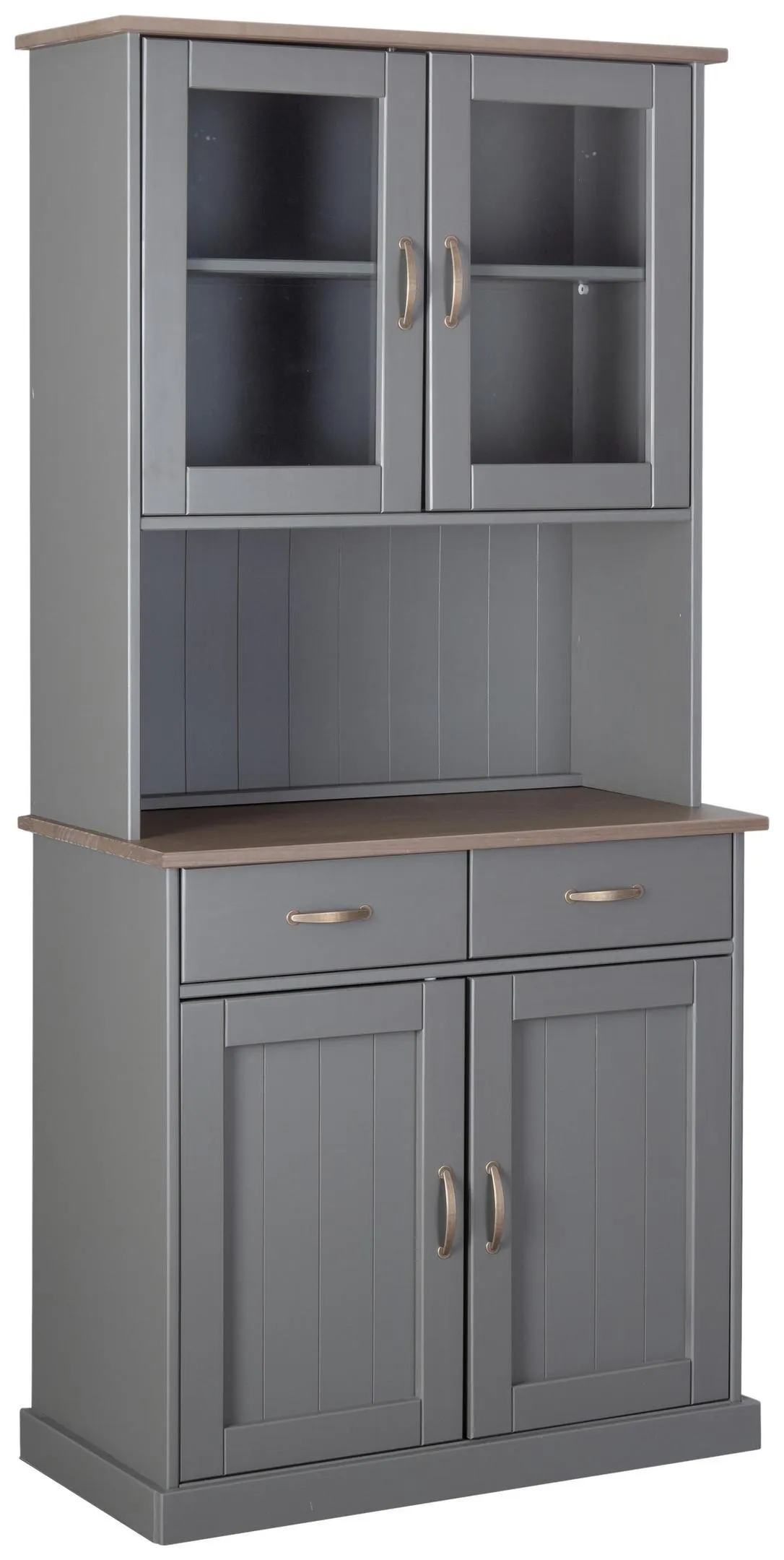 PRÍBORNÍK S VITRÍNOU, borovica, sivá, hnedá, 90/190/45 cm