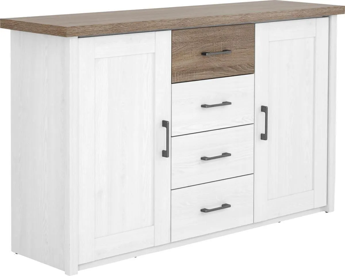 KOMODA, biela, farby duba, 150/90/42 cm
