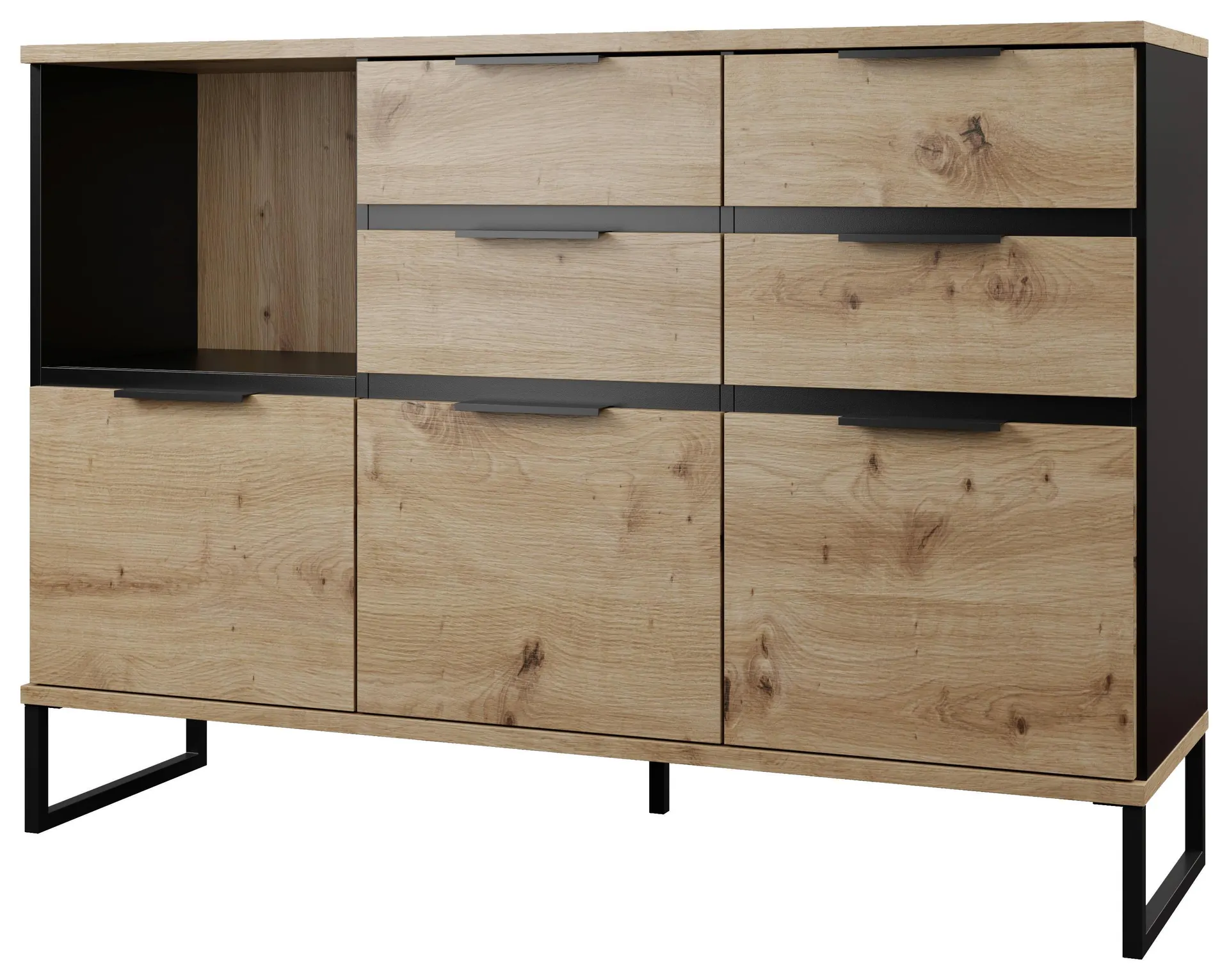 KOMODA, čierna, dub artisan, 134/95/40 cm